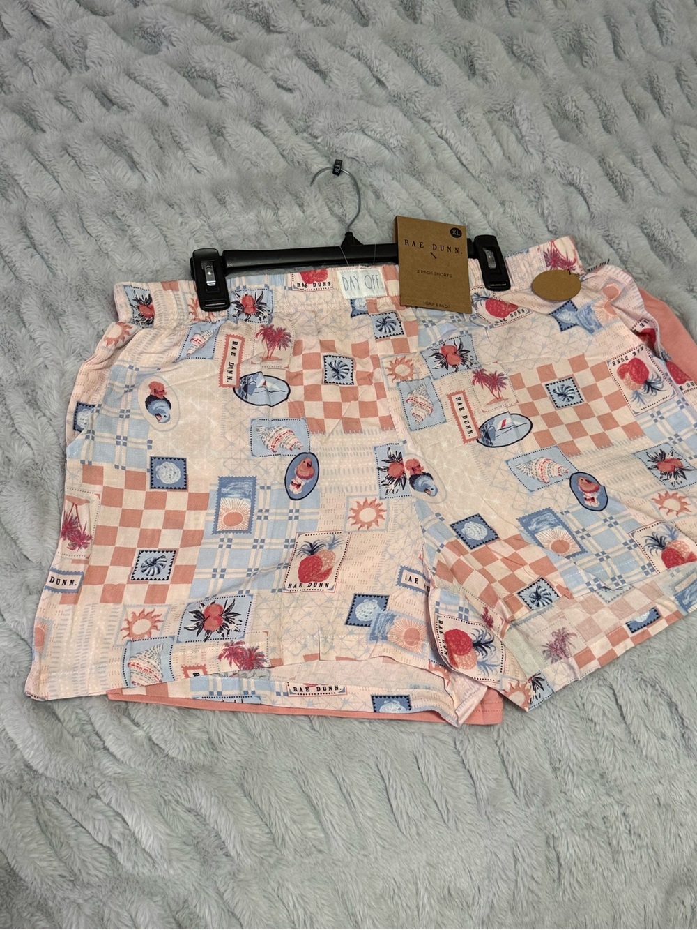 Rae Dunn Patchwork Lounge Shorts 2 pack - Peach & Light Blue- Size Medium - Picture 9 of 10